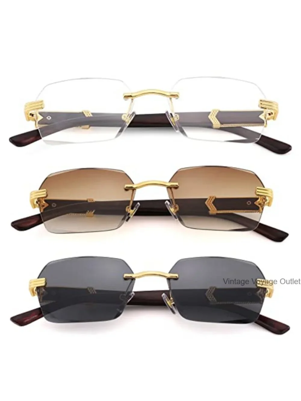 Rimless Rectangle Sunglasses Ret Y2K UV400 Lightweight Unisex Shades